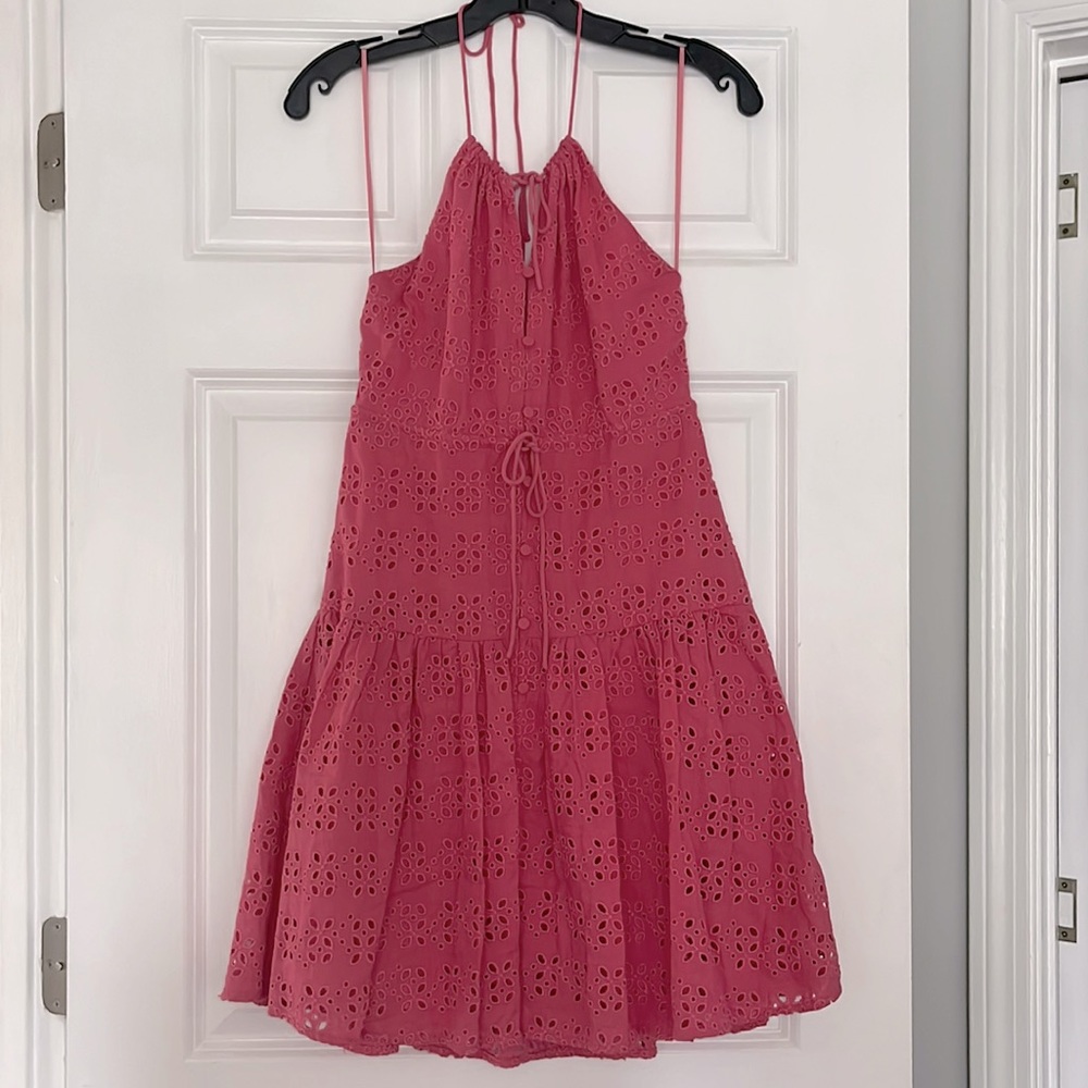 NWT J.Crew Halter Eyelet Pink Dress